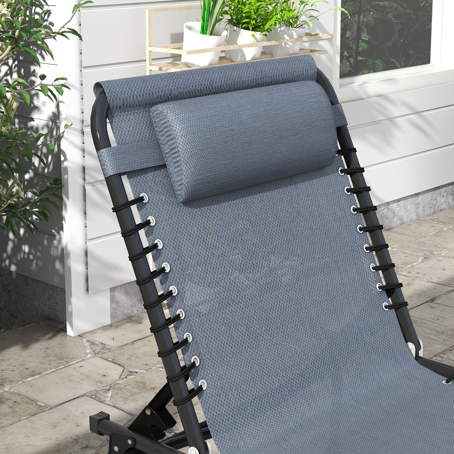 Folding Chaise Lounge Chair - 4-Position Reclining, Gray