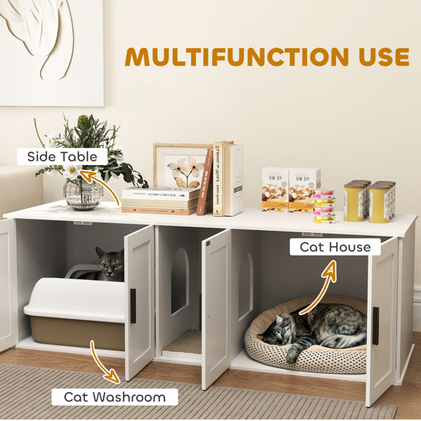 Wooden Cat House with Storage and Scratching Mat - White Pet Furniture