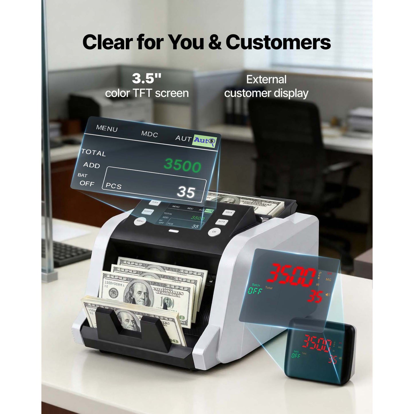 Money Counter Machine 1200 Notes/Min with Fake Detection for Dollar & Euro