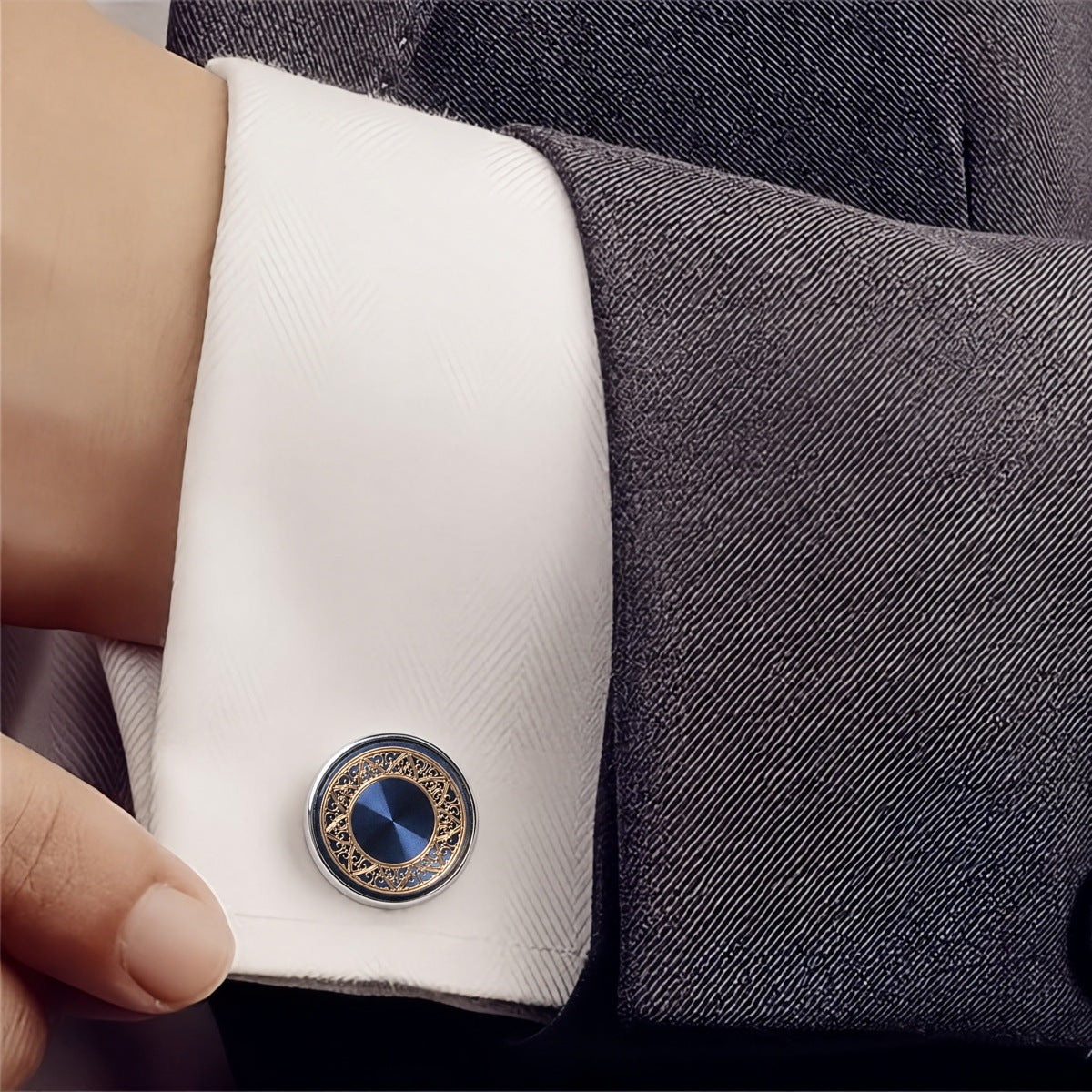 Vintage Blue Men's Cufflinks - Geometric French-Inspired Design