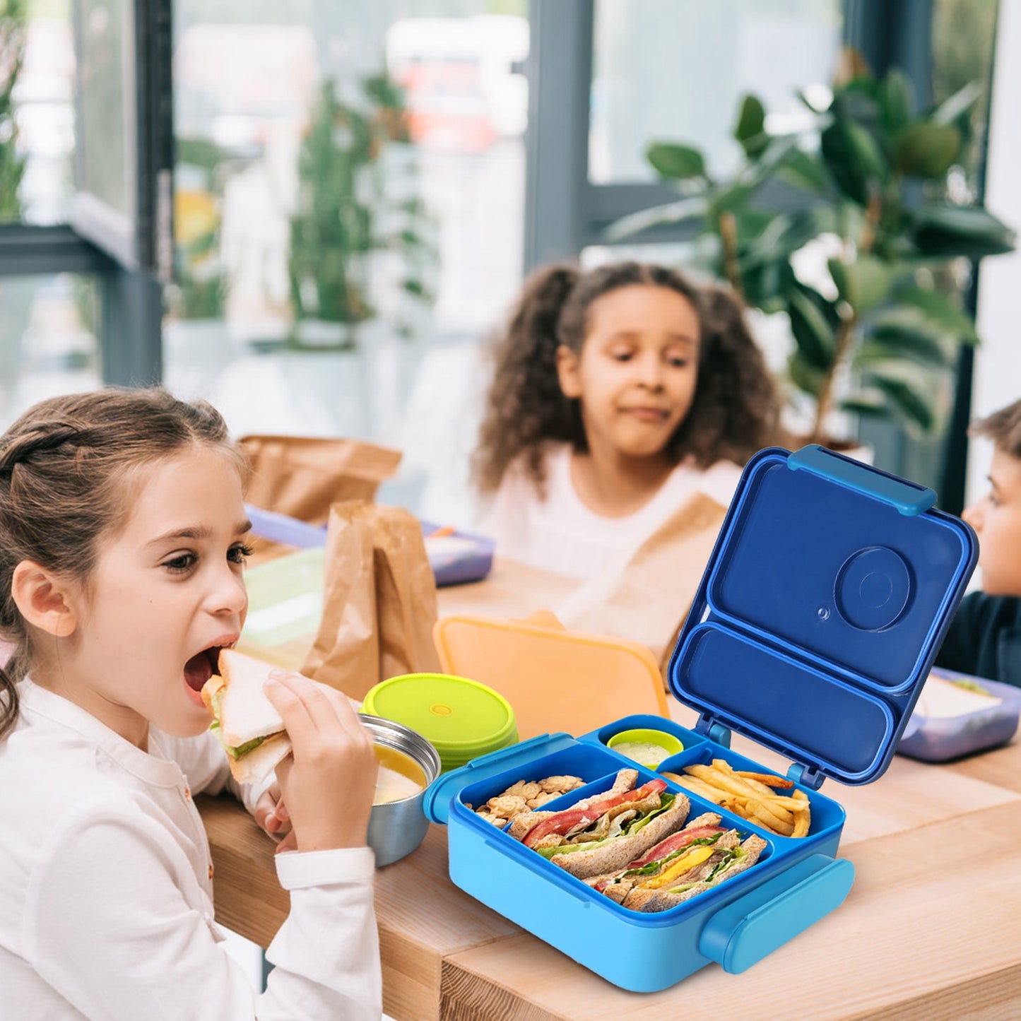 Kids Insulated Lunch Box Set with Storage Bag & Utensils - Blue