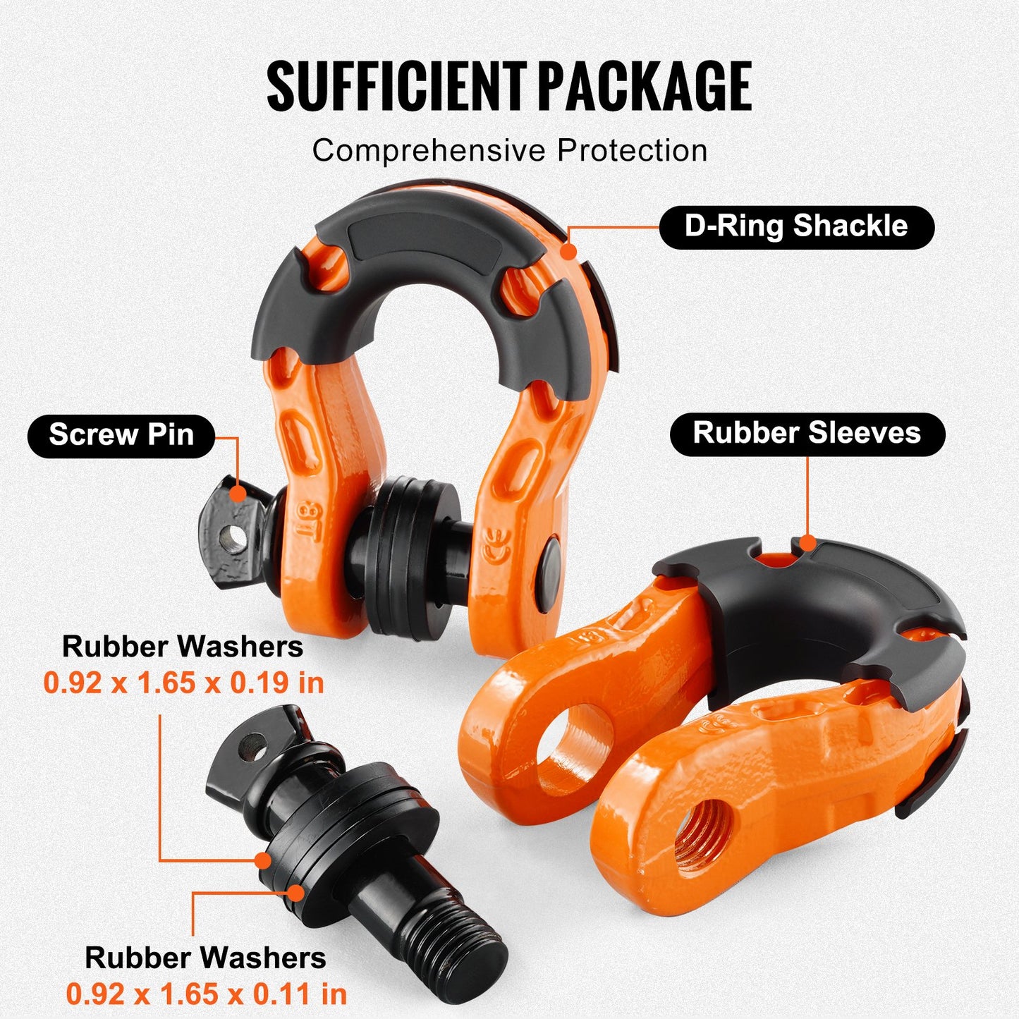 Heavy Duty Alloy Steel D-Ring Shackle 2 Pack with Screw Pin for Off-Road Towing