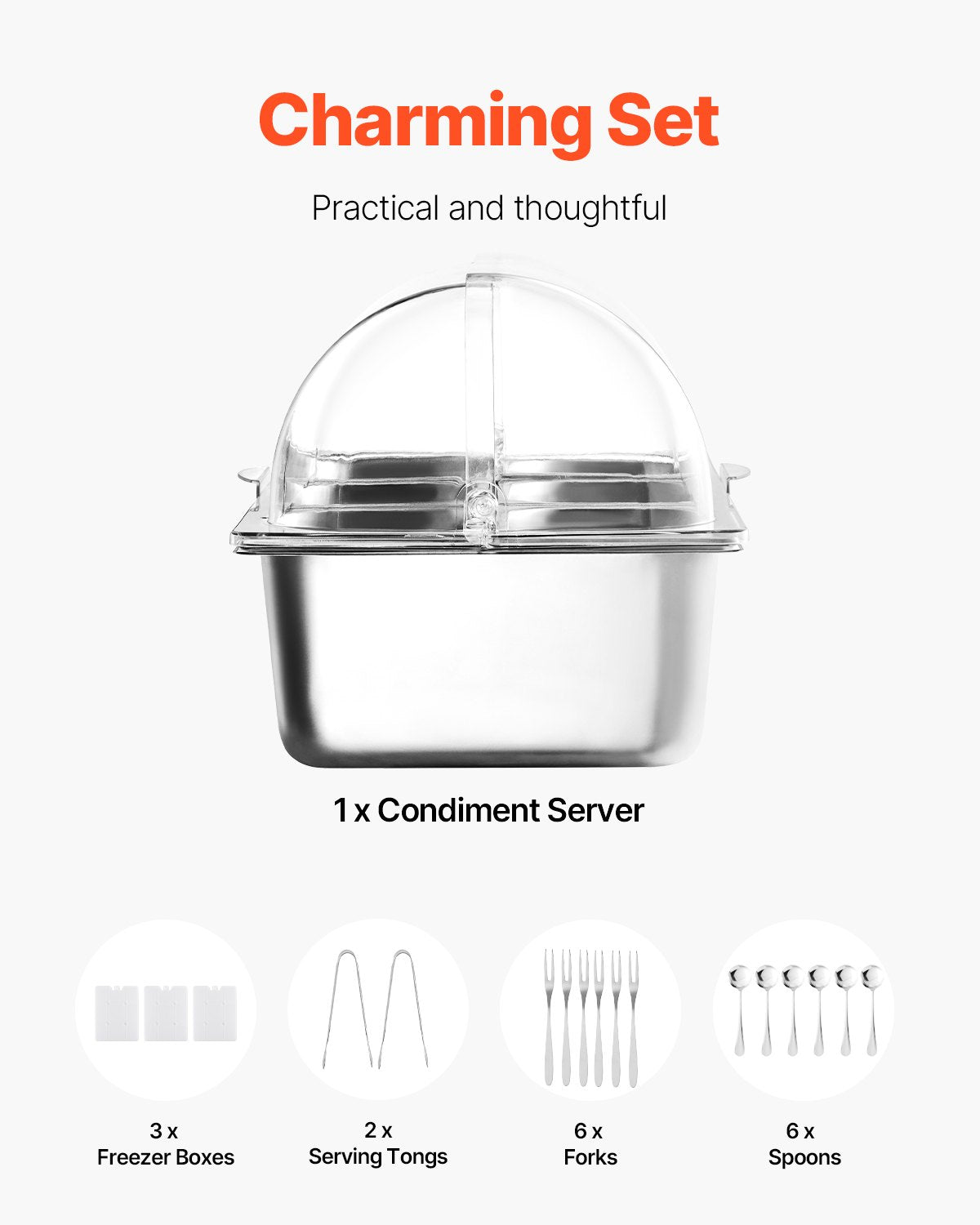 5-Pan Condiment Dispenser with Lid - Stainless Steel Display Container
