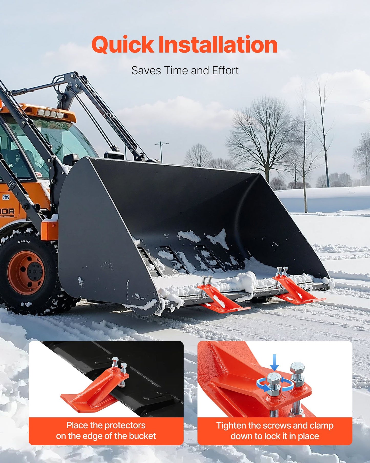 Heavy Duty Tractor Bucket Edge Protectors 2PCS - Orange Steel Guard
