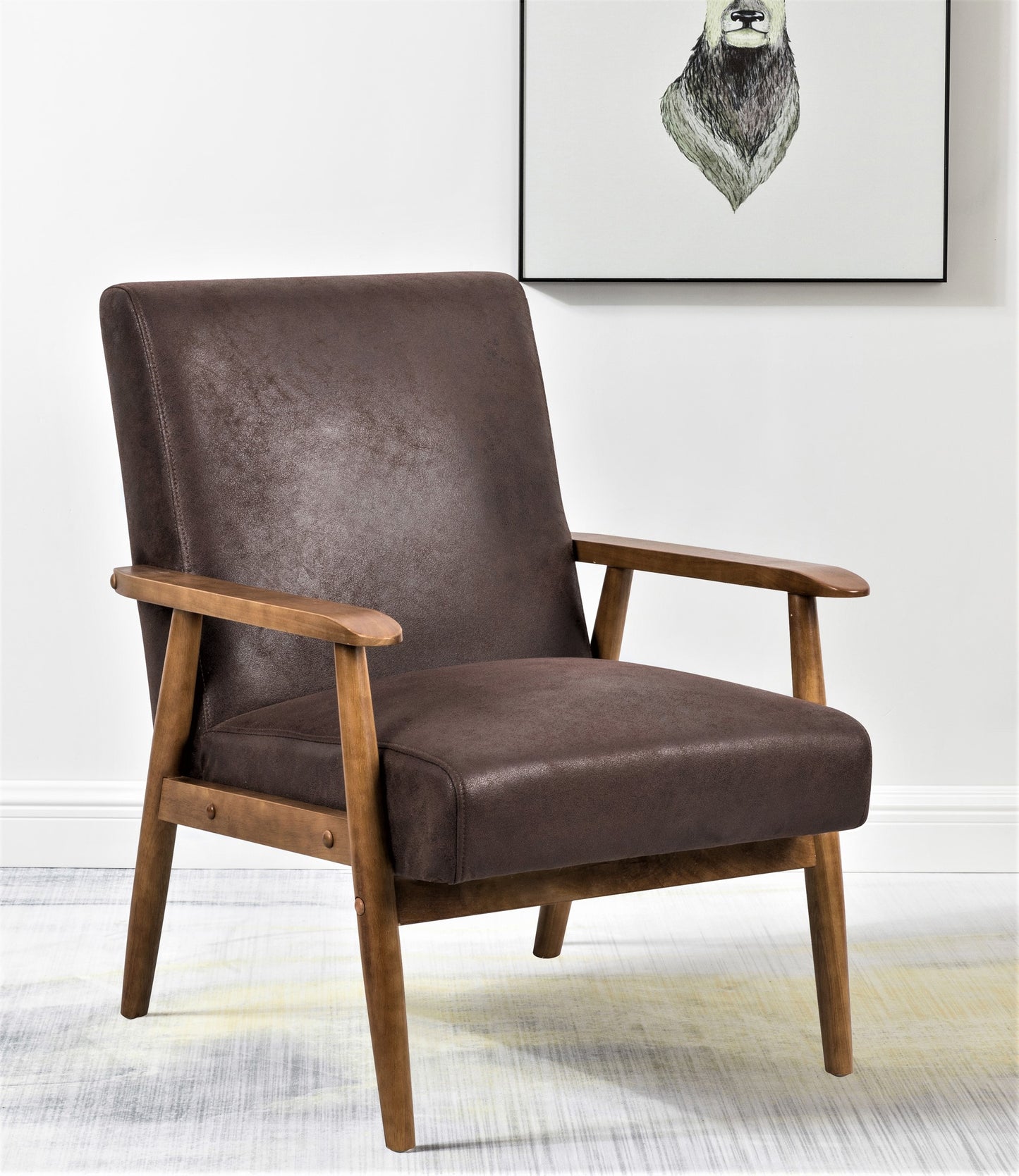 25.38 Wide Classic Mid-Century Modern Arm Chair, Dark Brown