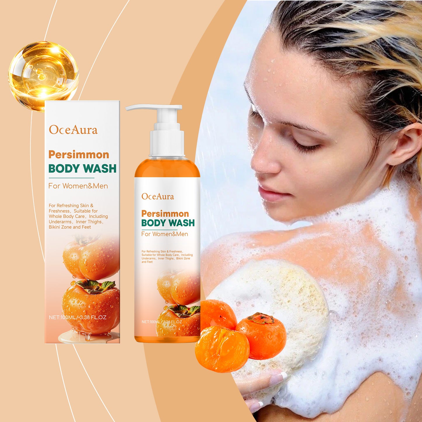 Persimmon Deodorizing Shower Gel 100ml - Deep Cleansing & Freshness