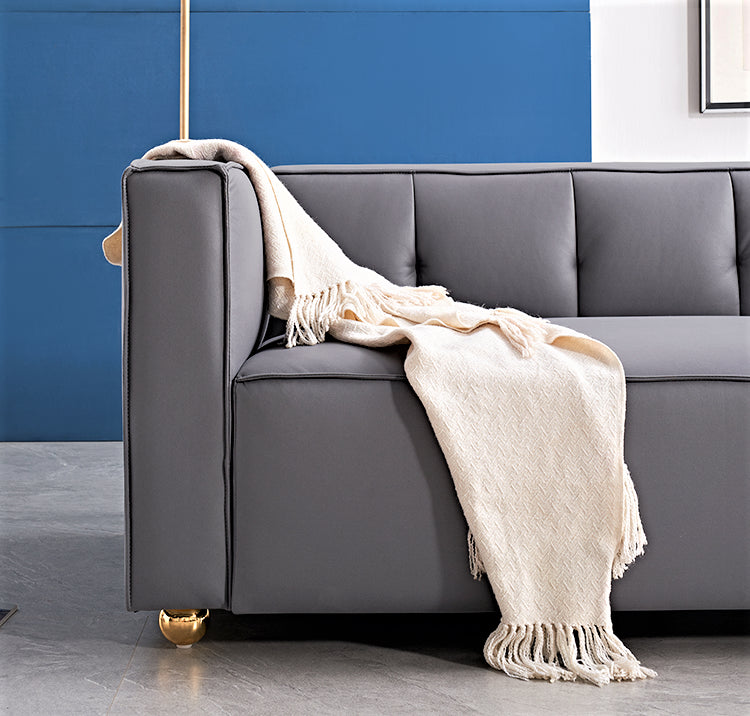 Polyester Sofa With Tufted Low Back Design, Elegant 3 Seater Couch
