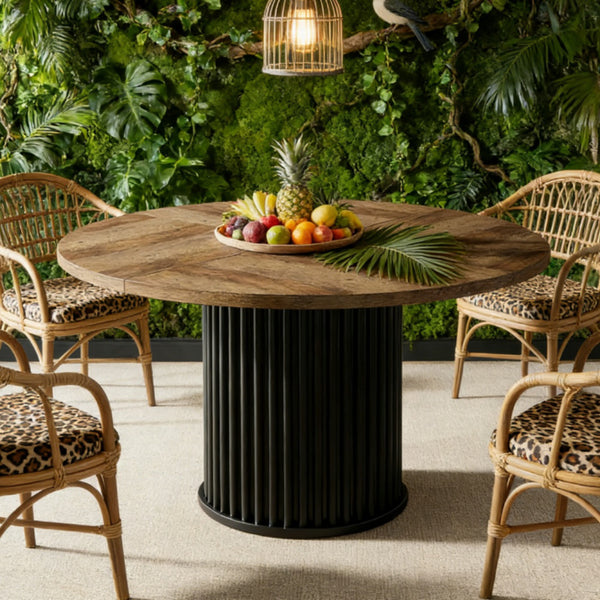 Round Dining Table - Modern Black Kitchen Table for 6