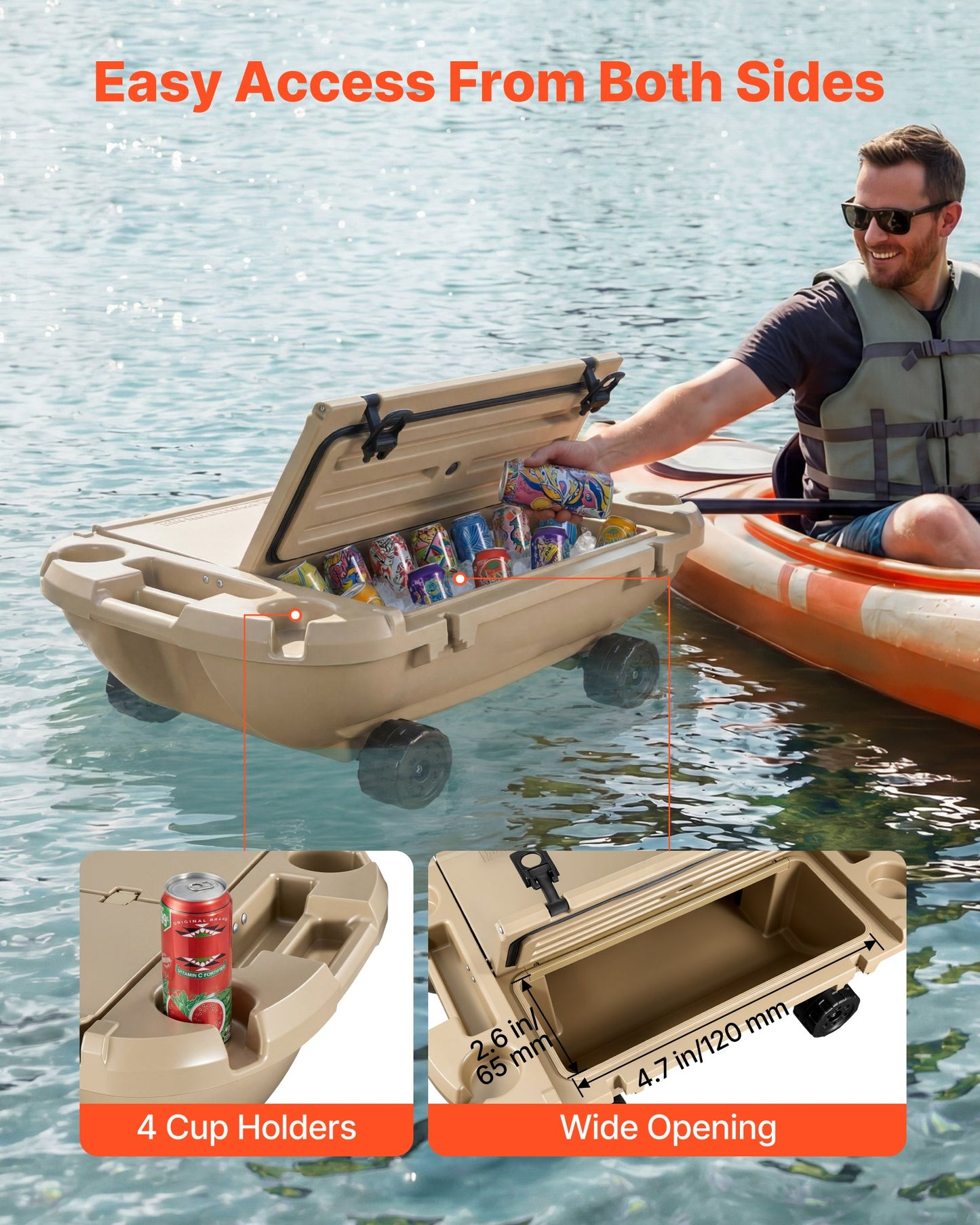Floating Cooler 40 QT Ice Chest with Wheels & Tow Rope for Lake & Pool