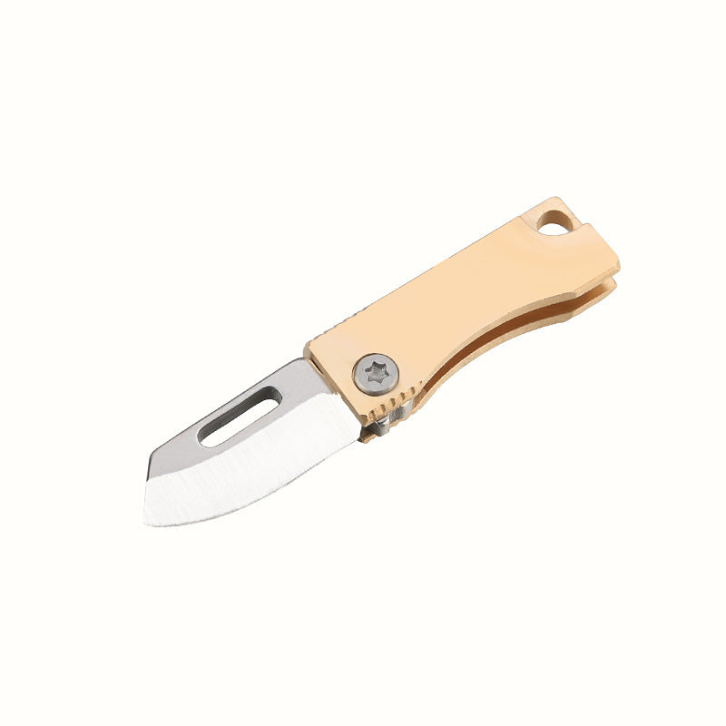 Mini Folding Knife with Brass Handle - Portable Keychain Knife