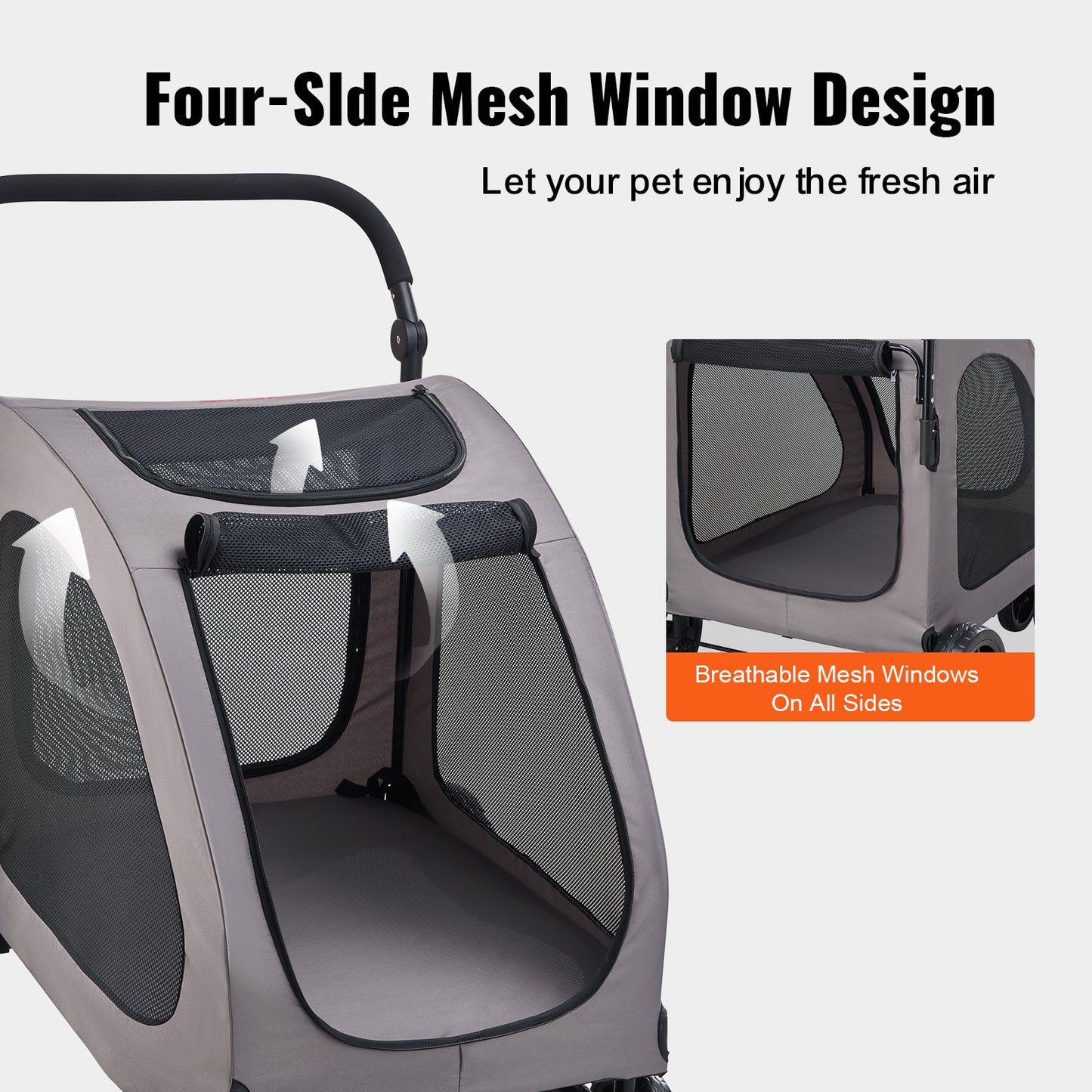 Pet Stroller 4-Wheel Dog Carrier with 160lbs Capacity, Portable & Durable