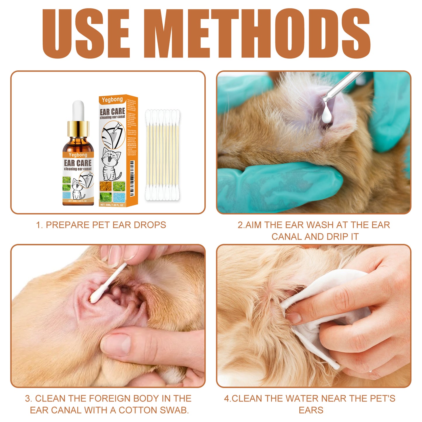 Pet Ear Cleaner Drops for Dogs & Cats - Gentle 50ml Solution with Aloe & Tea Tree Oil