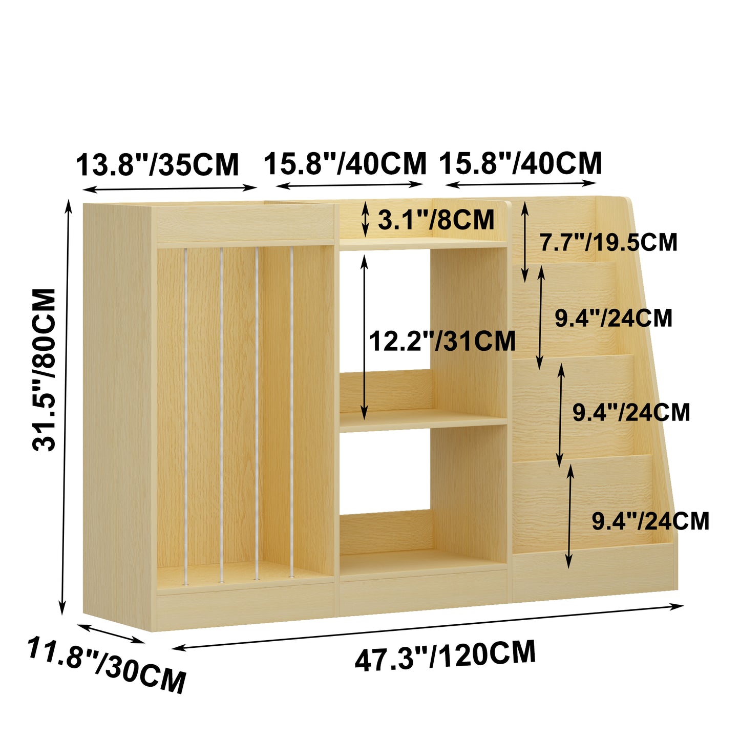 3-in-1 Kids Bookshelf and Toy Storage - Natural
