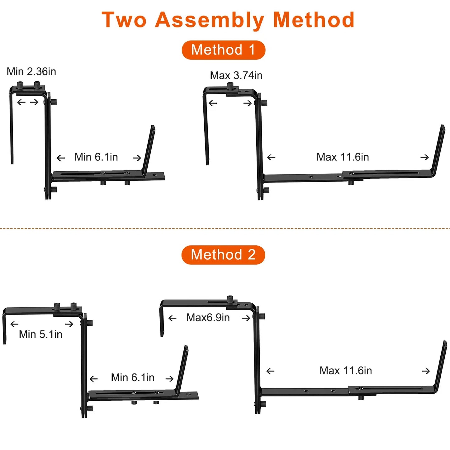 Adjustable Window Planter Bracket - No-Drill Wall-Mounted Flower Holder, Rustproof Iron, Black