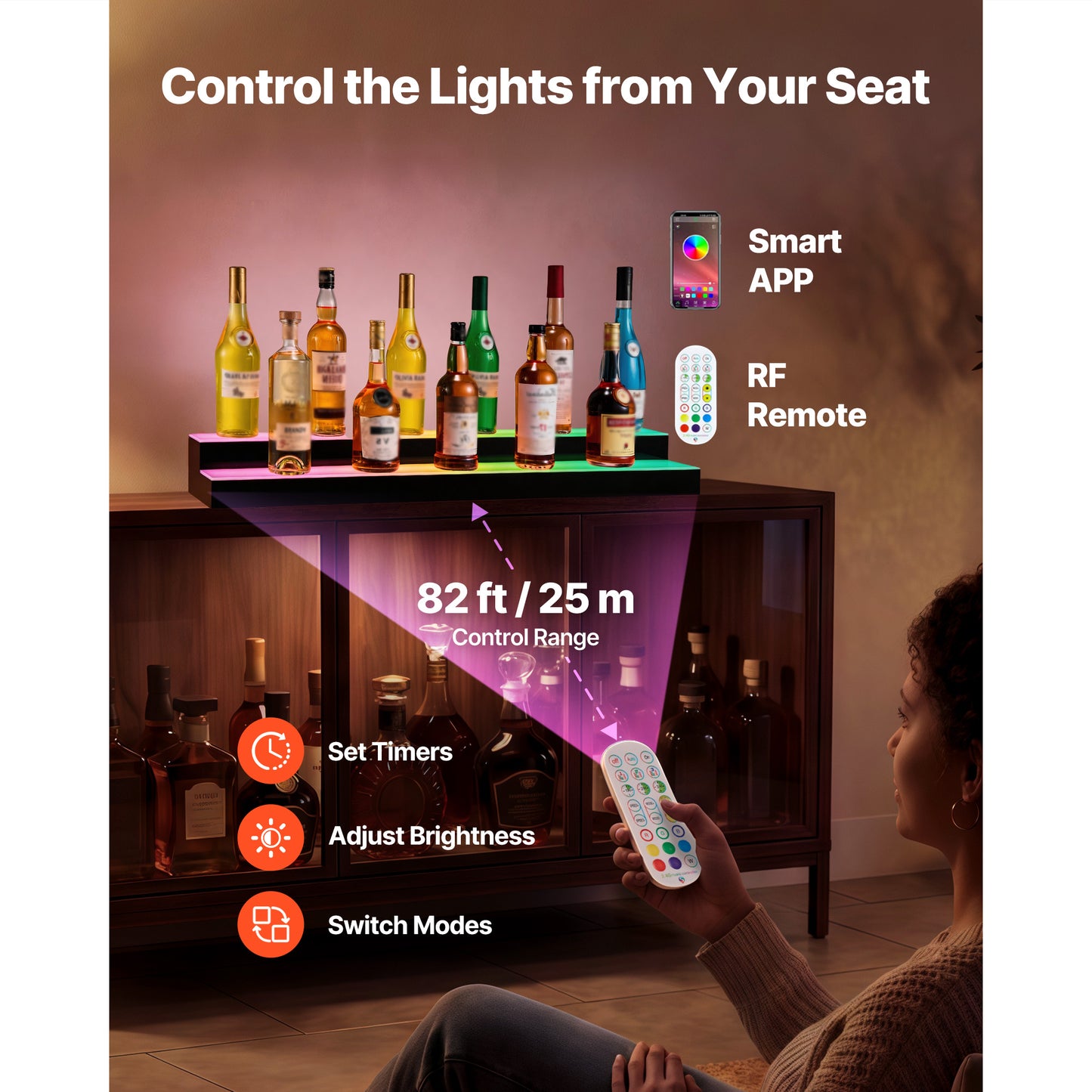 LED Lighted Liquor Bottle Display Shelf - 2 Tiers, USB & App Control, 40 Inch Acrylic Bar Decor