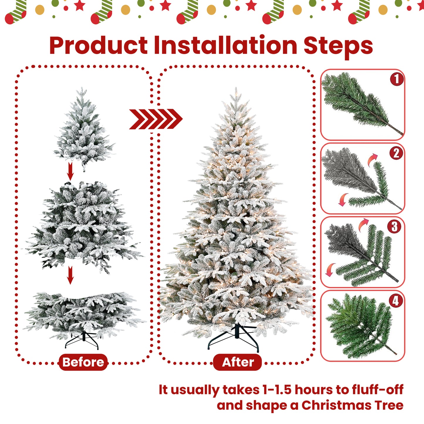Christmas Tree with Lights - PE/PVC Flocking, Multiple Heights