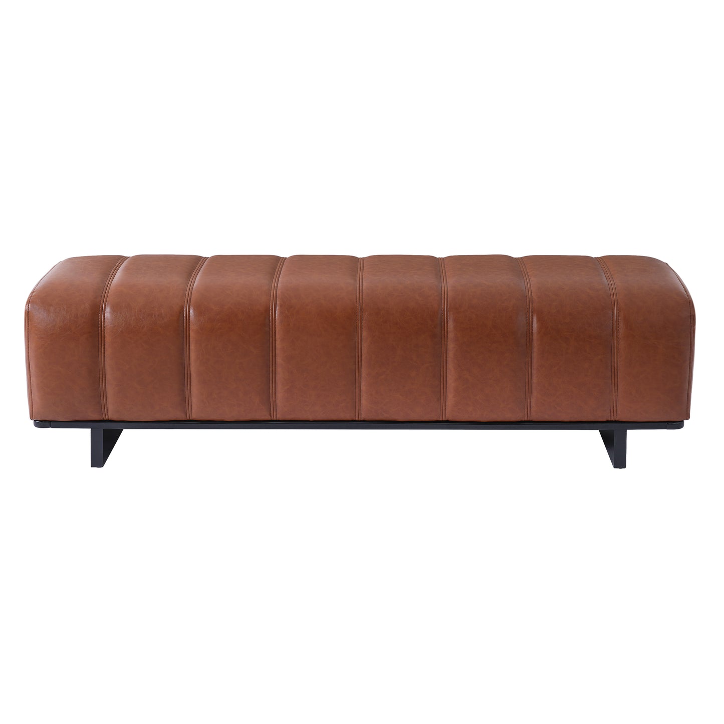 Indoor Dining Bench - Brown PU Fabric with Rubber Wood Legs