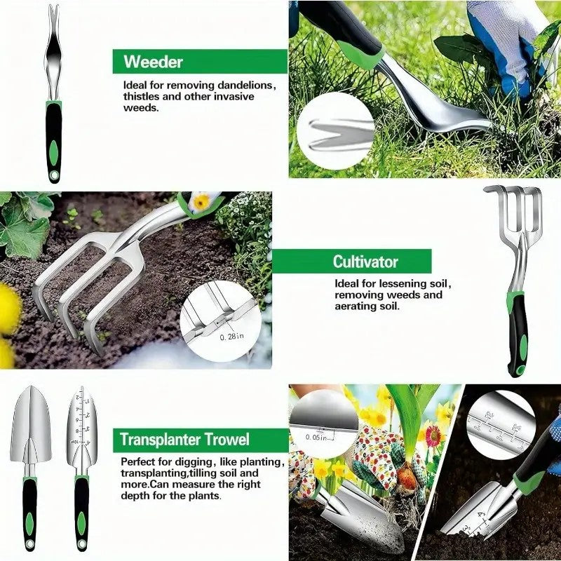 8-Piece Garden Tool Set with Storage Tote and Ergonomic Handles