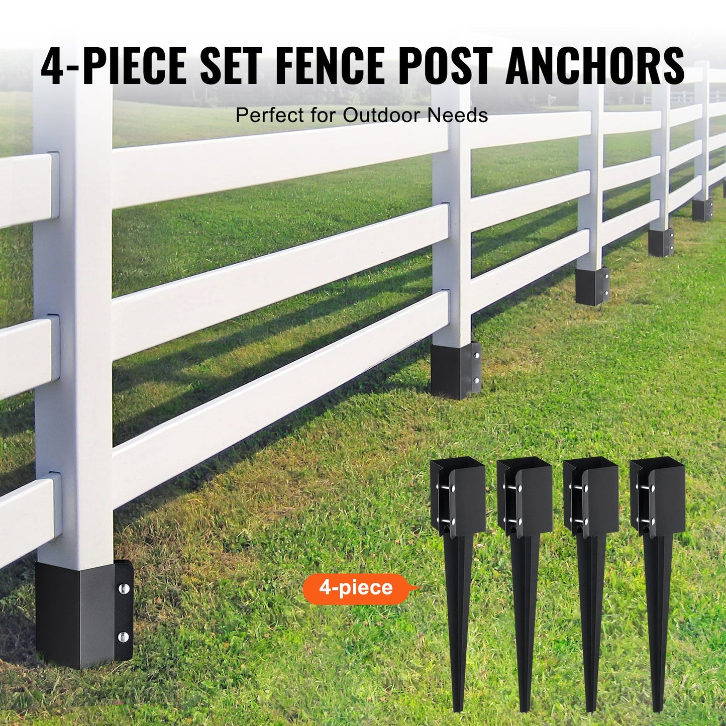 Fence Post Ground Spike Anchor 4 Pack - 24x4x4 Inches Metal Post Stake for Garden Deck Mailbox