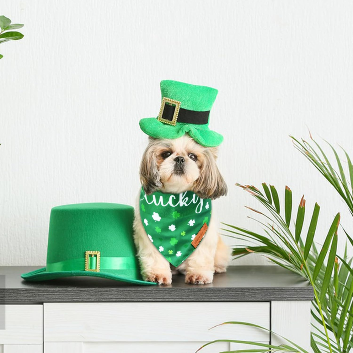 Reversible St. Patrick's Day Dog Bandanas Set - Green Shamrock Design, Double-Sided
