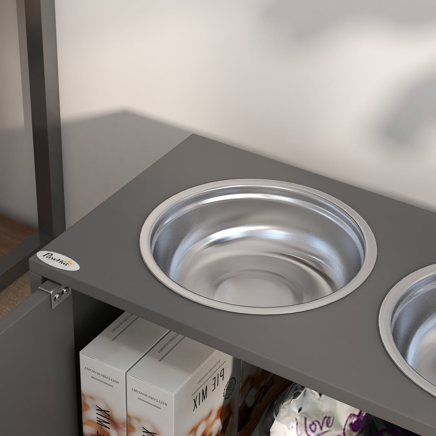 Elevated Dog Feeder with Storage Cabinet - Large 44L Capacity, Gray