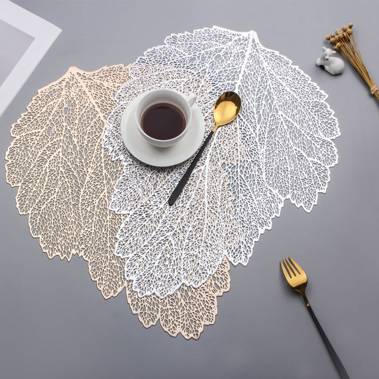 European & American Style Placemat Set with Hollow Leaf Design, Insulation & Non-Slip PVC
