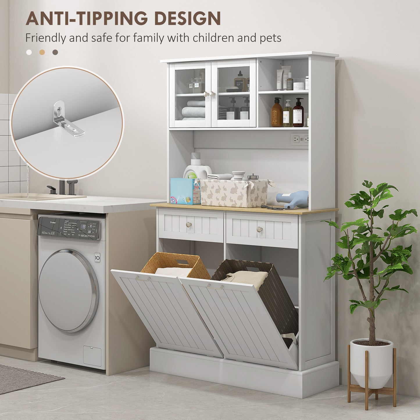 Kitchen Pantry Cabinet with Charging Station & Tilt-Out Cabinets