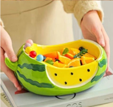 Watermelon-Shaped Ceramic Fruit Plate for Living Room Coffee Table - Multiple Colors