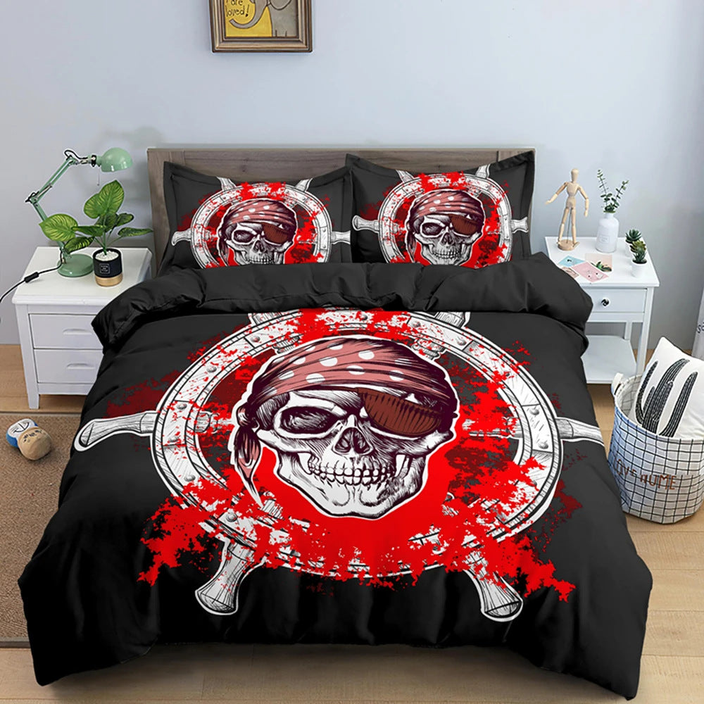 Halloween Skull Print Down Quilt Cover Set Gothic Home Textiles
