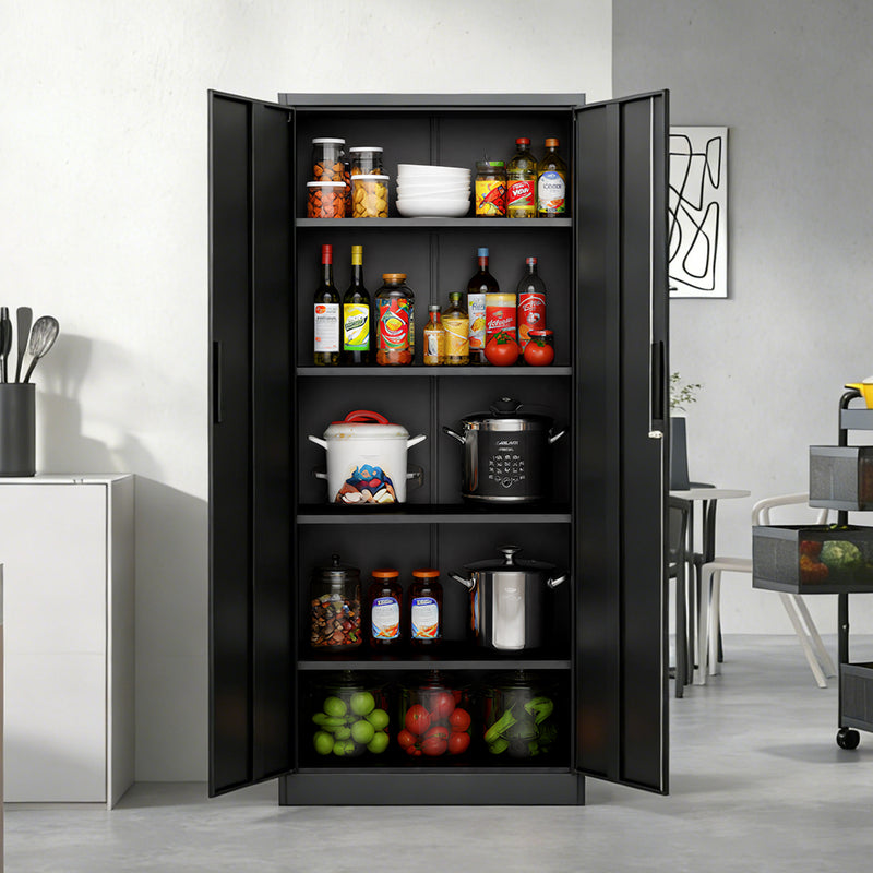 Heavy-Duty Black Steel Garage Storage Cabinet with Lock - 4 Shelves