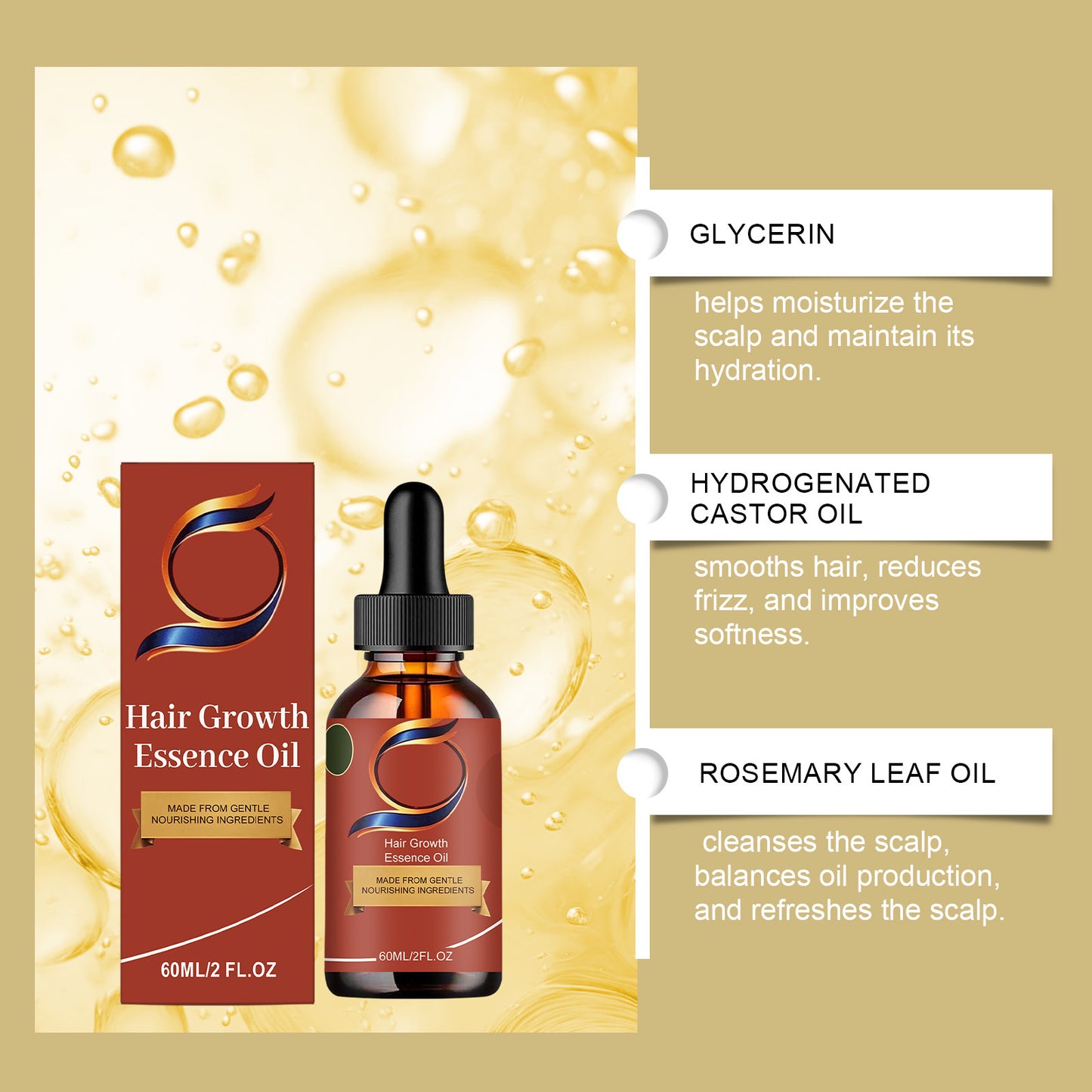 Hair Growth Oil with Rosemary & Castor Oil - 60ML Natural Hair Treatment