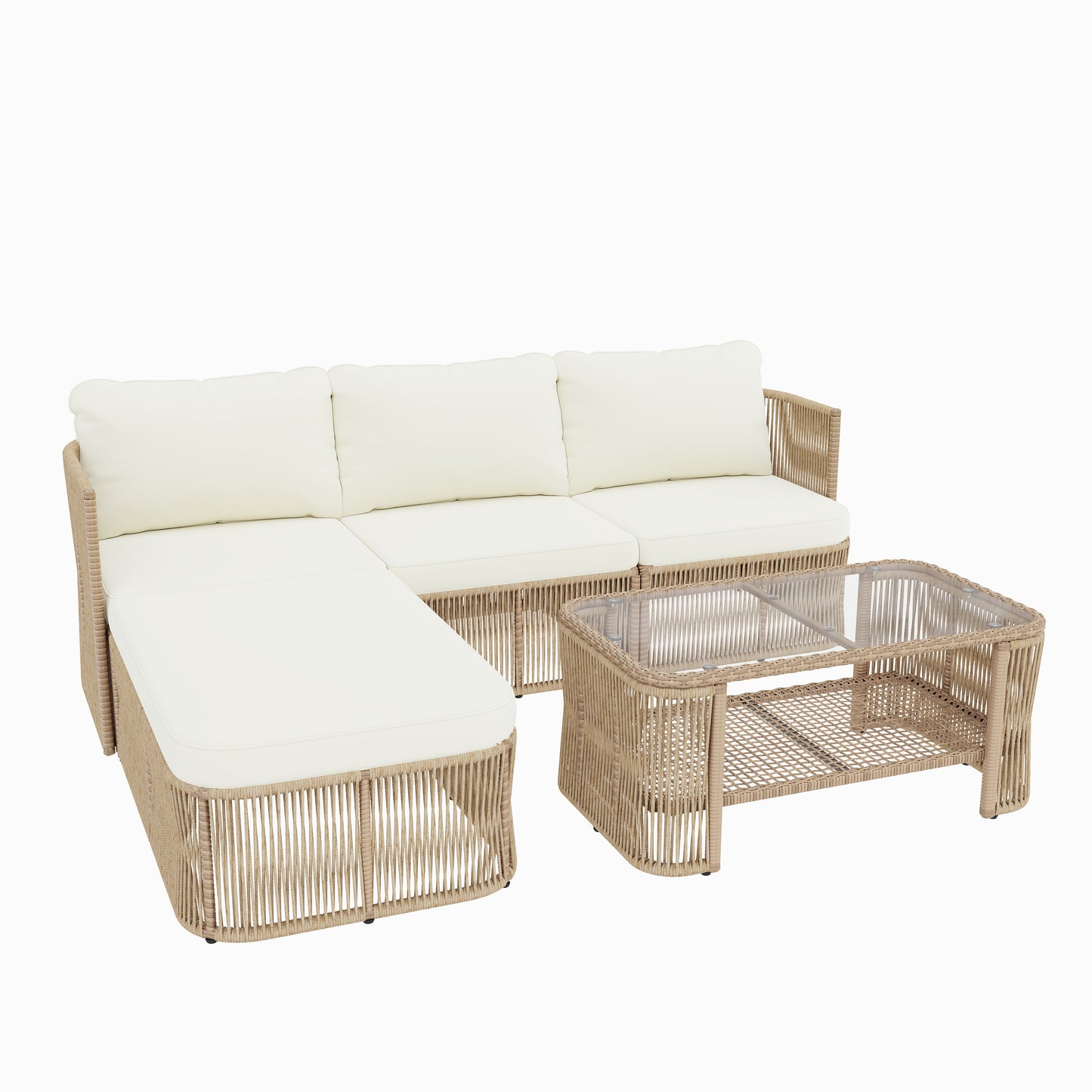 Outdoor Rattan Patio Furniture Set - Dark Beige Wicker Sofa