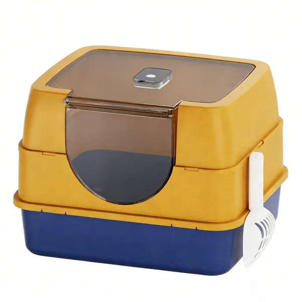 Enclosed Cat Litter Box with Odor Control & Flip-Top Design - Stainless Steel Base