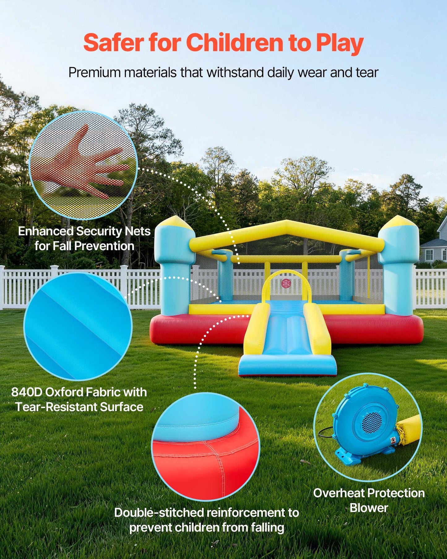 Inflatable Bouncy Castle for Kids with Slide & Basketball Hoop - 14.7x13.8ft
