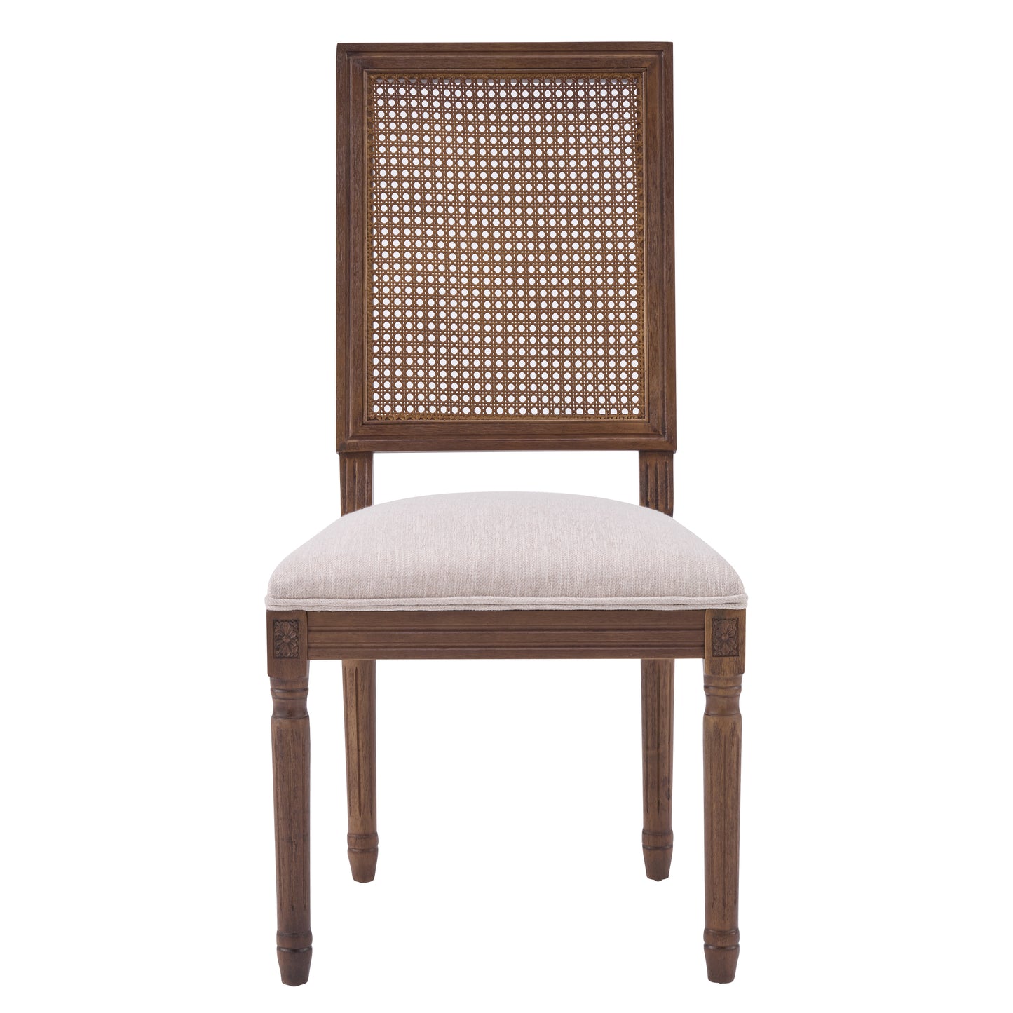 French Country Dining Chairs - Upholstered Cane Backrest - Set of 2