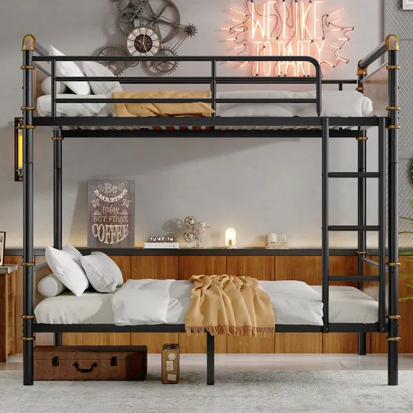 Twin XL Metal Bunk Bed with Detachable Design & Safety Rails - Black