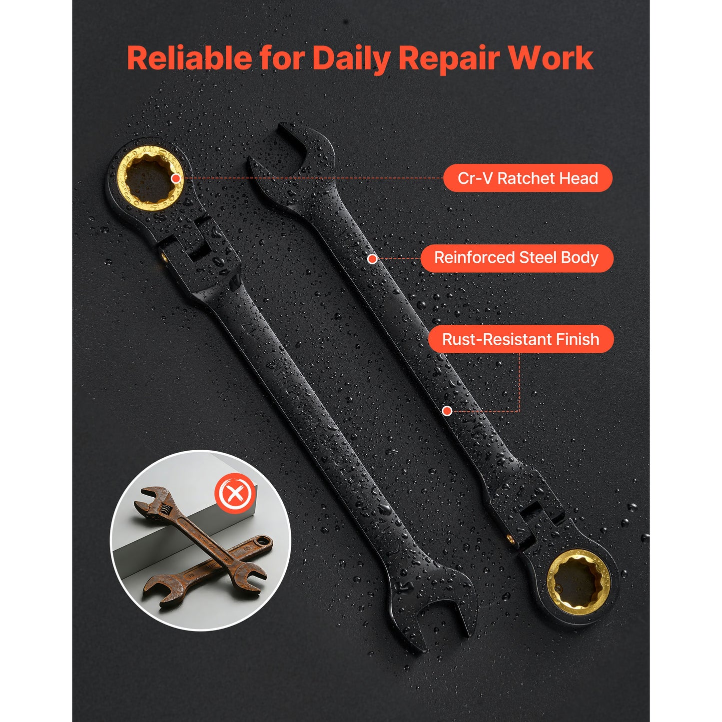 24-Piece Ratcheting Wrench Set - SAE & Metric, Flexible, Cr-V Steel with Storage Case