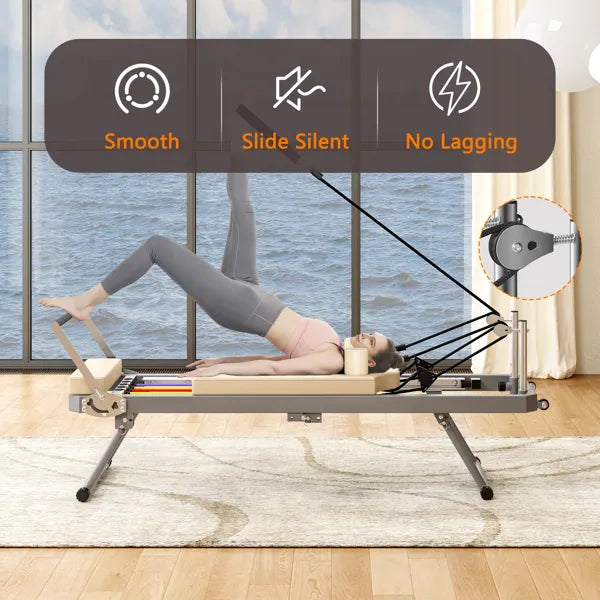 Foldable Pilates Reformer Machine for Home Gym - 330lbs Capacity