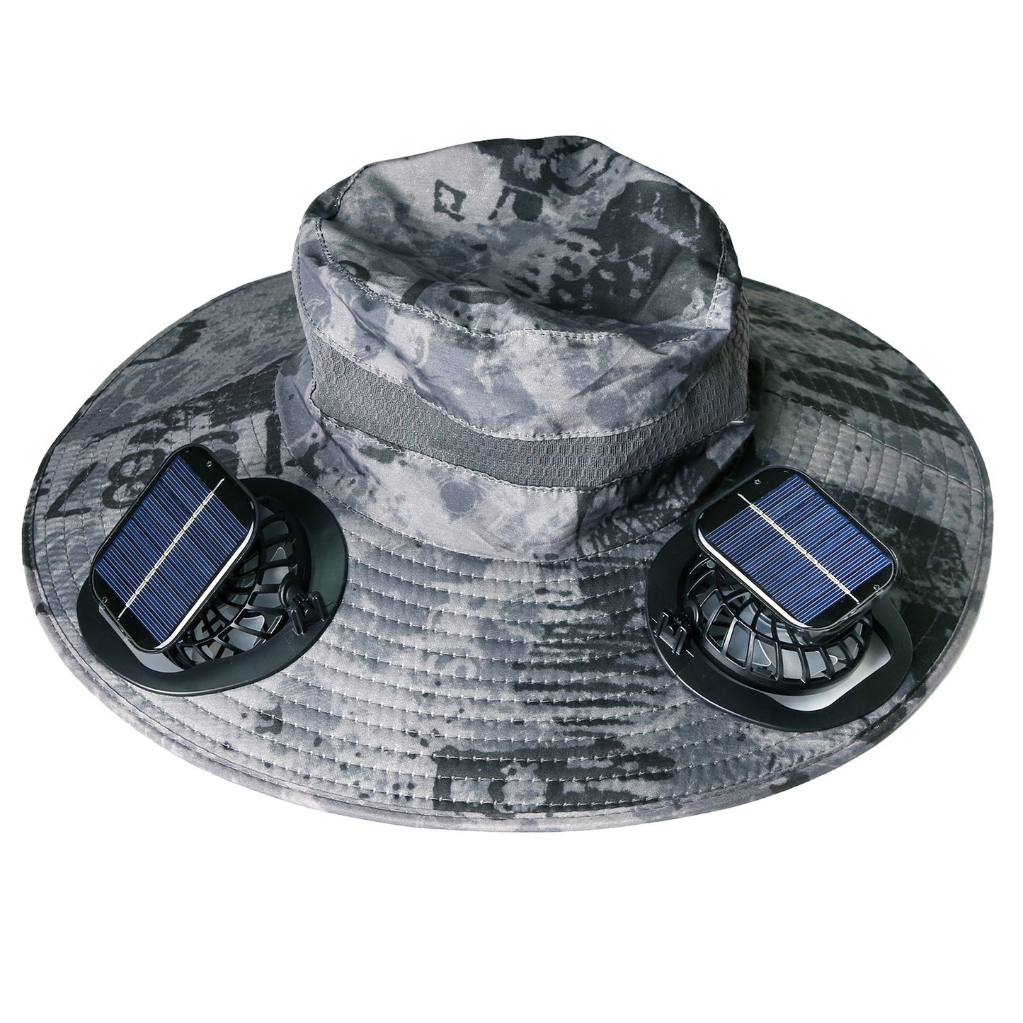 Outdoor Wide Brim Sun Hat with Rechargeable Fans - UPF50 Waterproof Mesh Hat for Hiking Camping Fishing