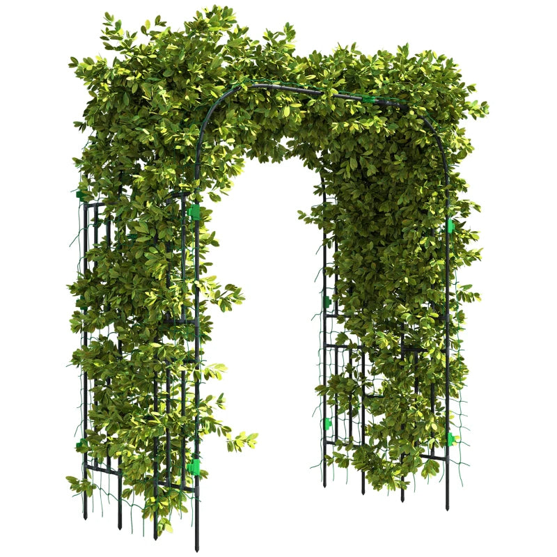 8 FT Tall Metal Garden Arch Trellis with Climbing Net for Plants - Black