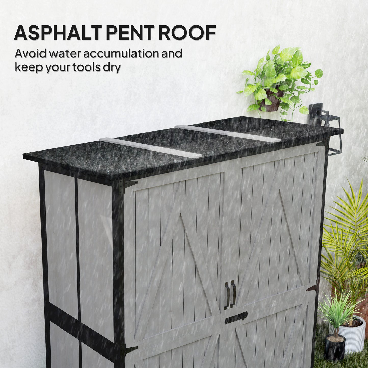 Wood Storage Shed, Outdoor Garden Shed With Asphalt Roof, 2 Shelves,
