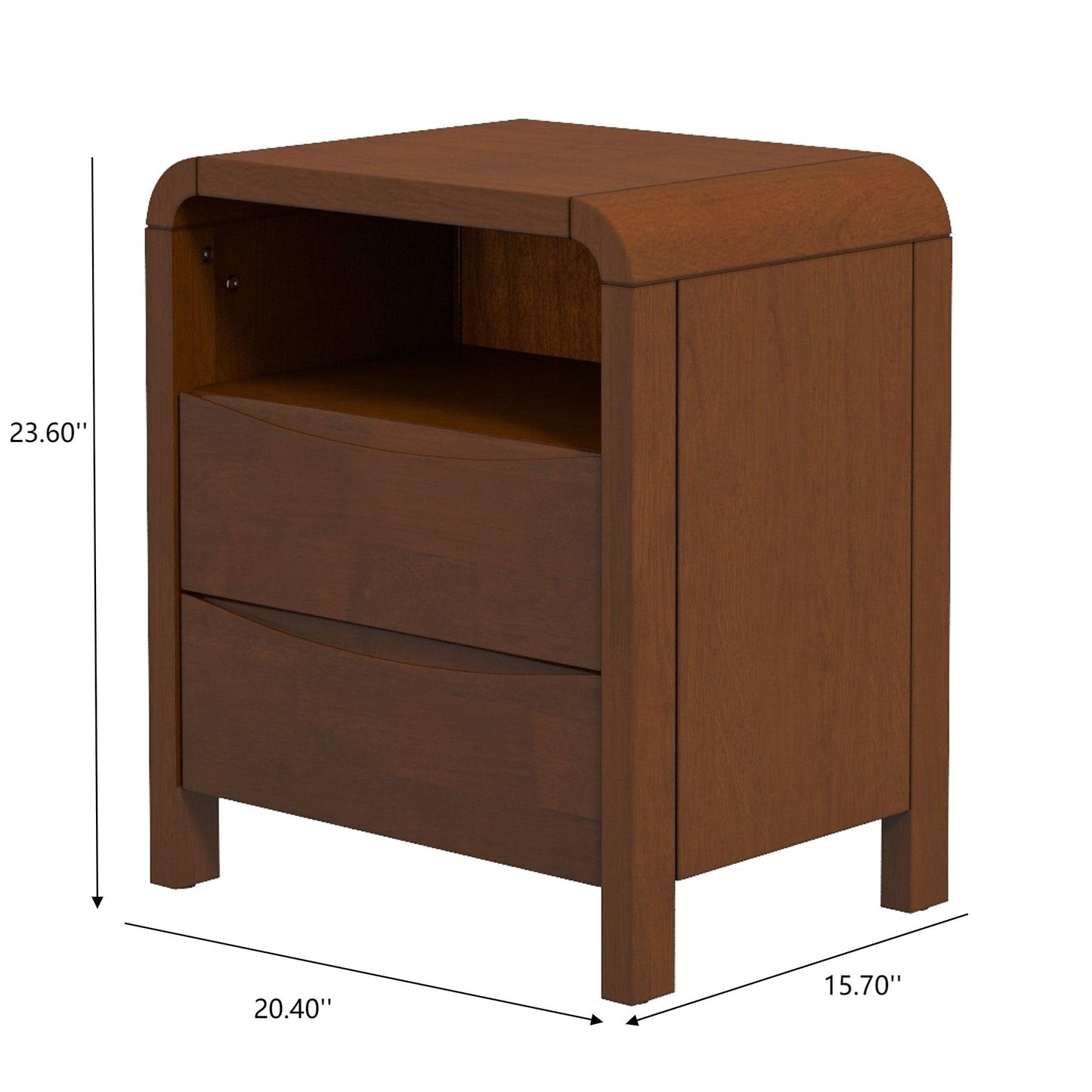 Mid Century Modern Solid Wood Nightstand - 2-Drawer, Brown