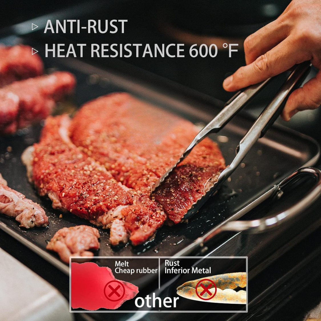 Heavy Duty Stainless Steel Kitchen Tongs - Heat Resistant 600°F, 3-Piece Set