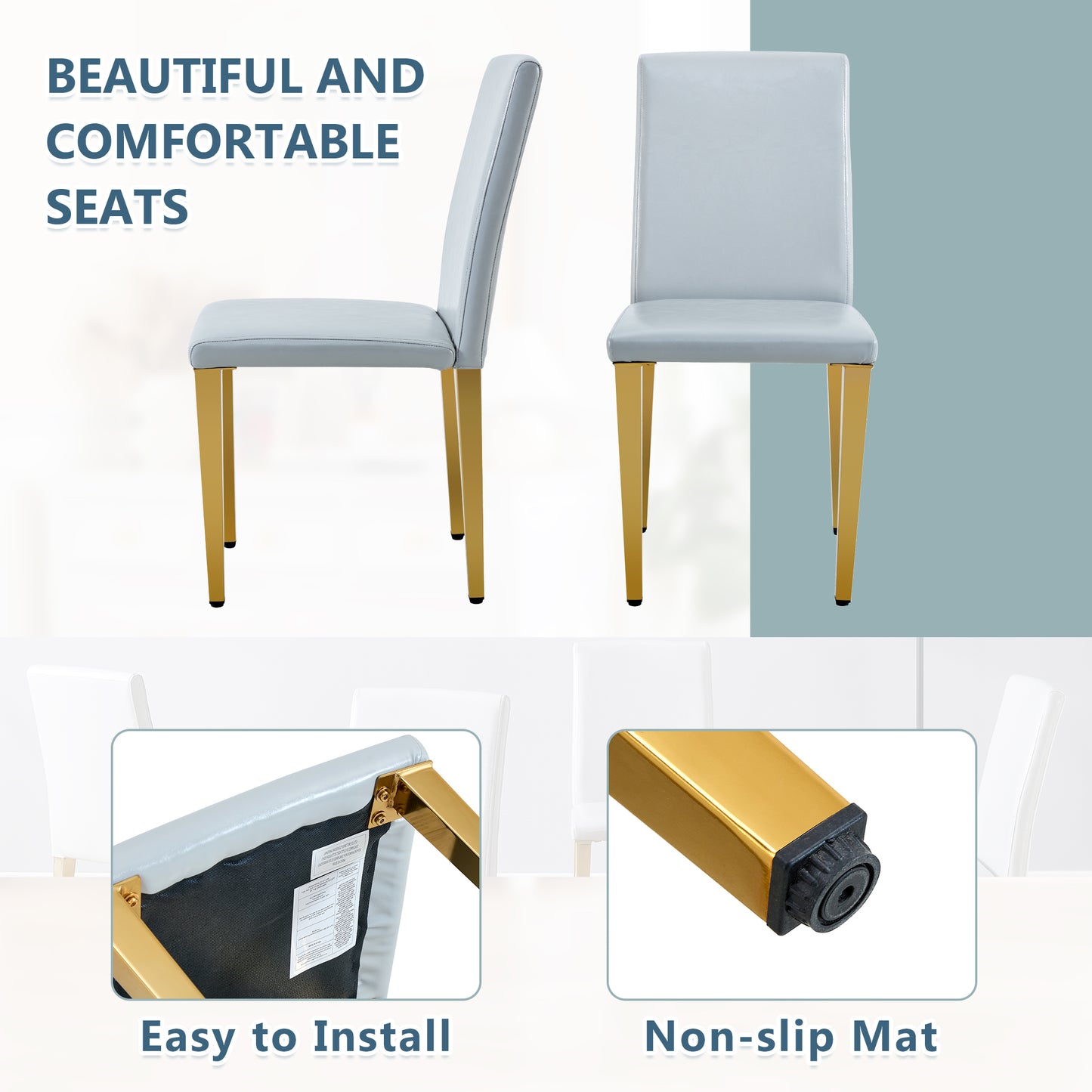 Four Light Gray PU Dining Chairs, Simple And Versatile, Comfortable