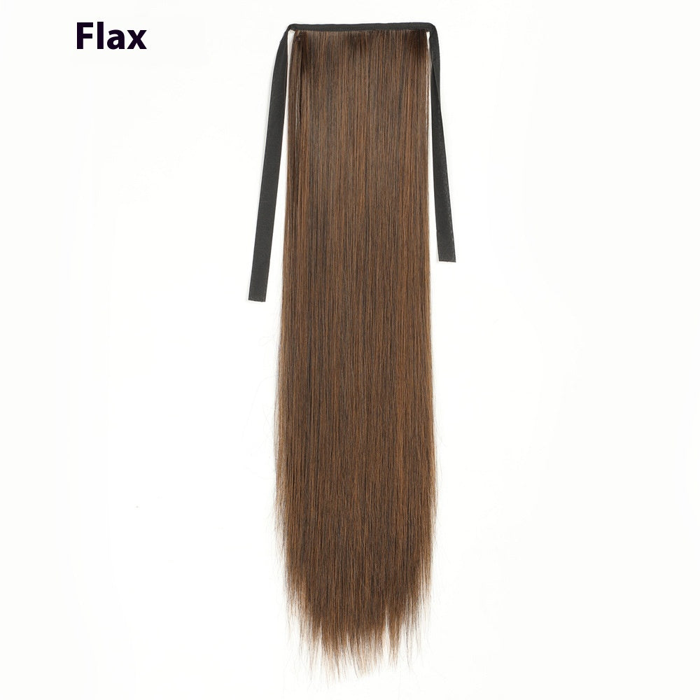 Long Straight Human Hair Wigs with Lace-Up Ponytail - Natural Black & Brown