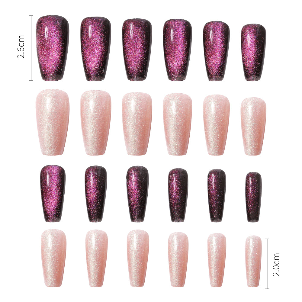 Smoke Purple Starry Sky Nail Patches - 24pcs with Jelly Glue