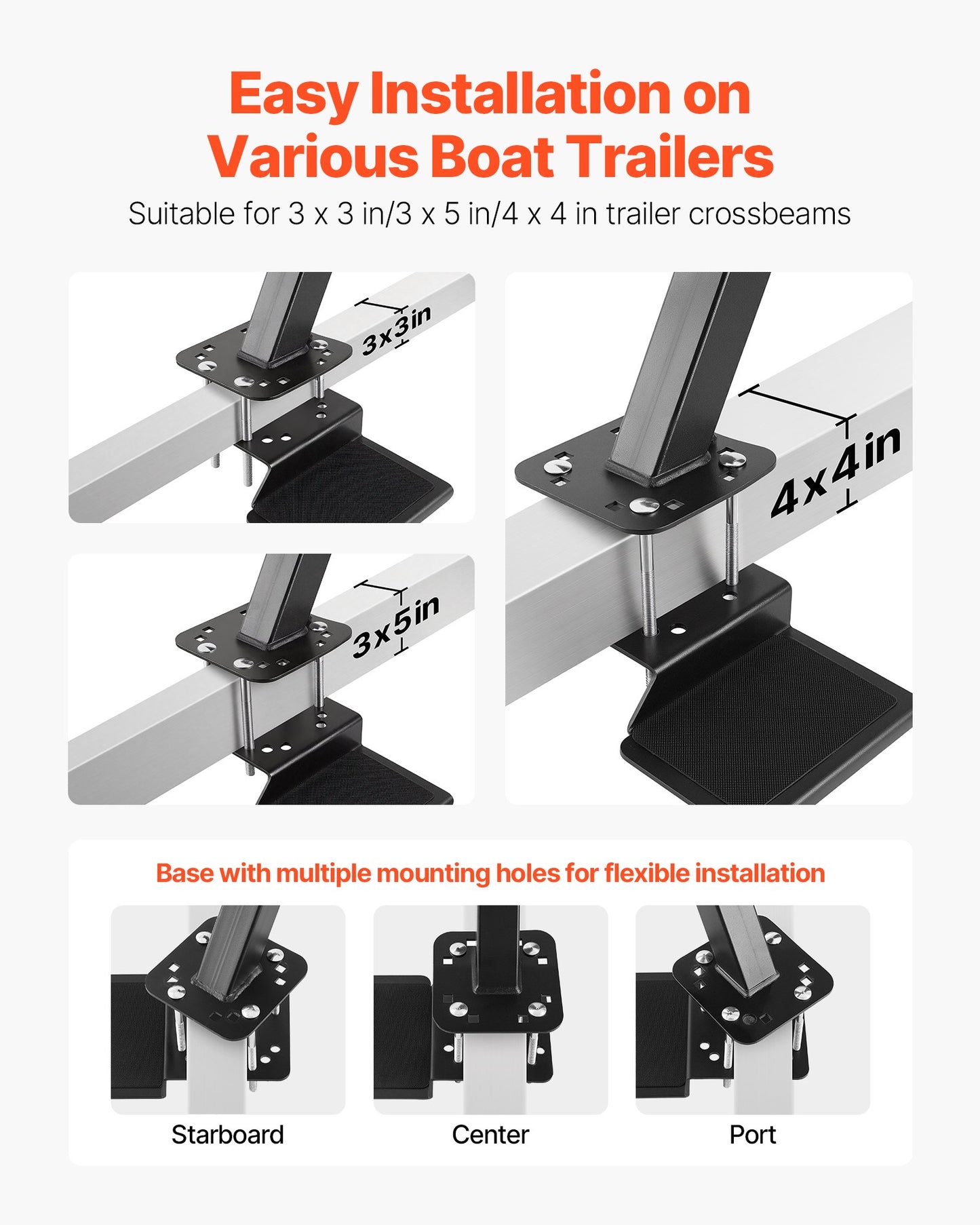 Heavy-Duty Boat Trailer Steps with Handle - Non-Slip Steel Ladder for 3x3, 3x5 & 4x4 Frames