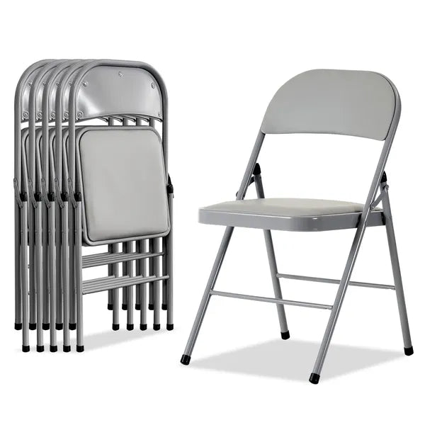 6-Pack Foldable Gray Chairs - Comfortable PVC & Iron Frame