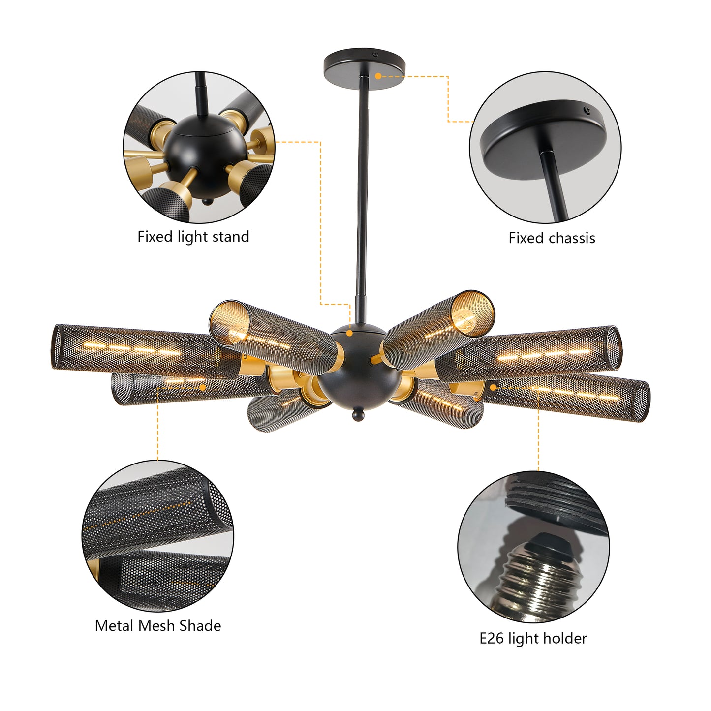 Modern Industrial Sputnik Chandelier - 8-Light Pendant Light