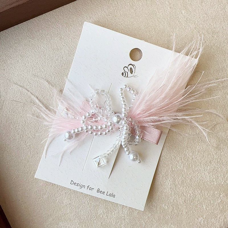 Children's Birthday Hat Hair Clip - Pearl & Feather
